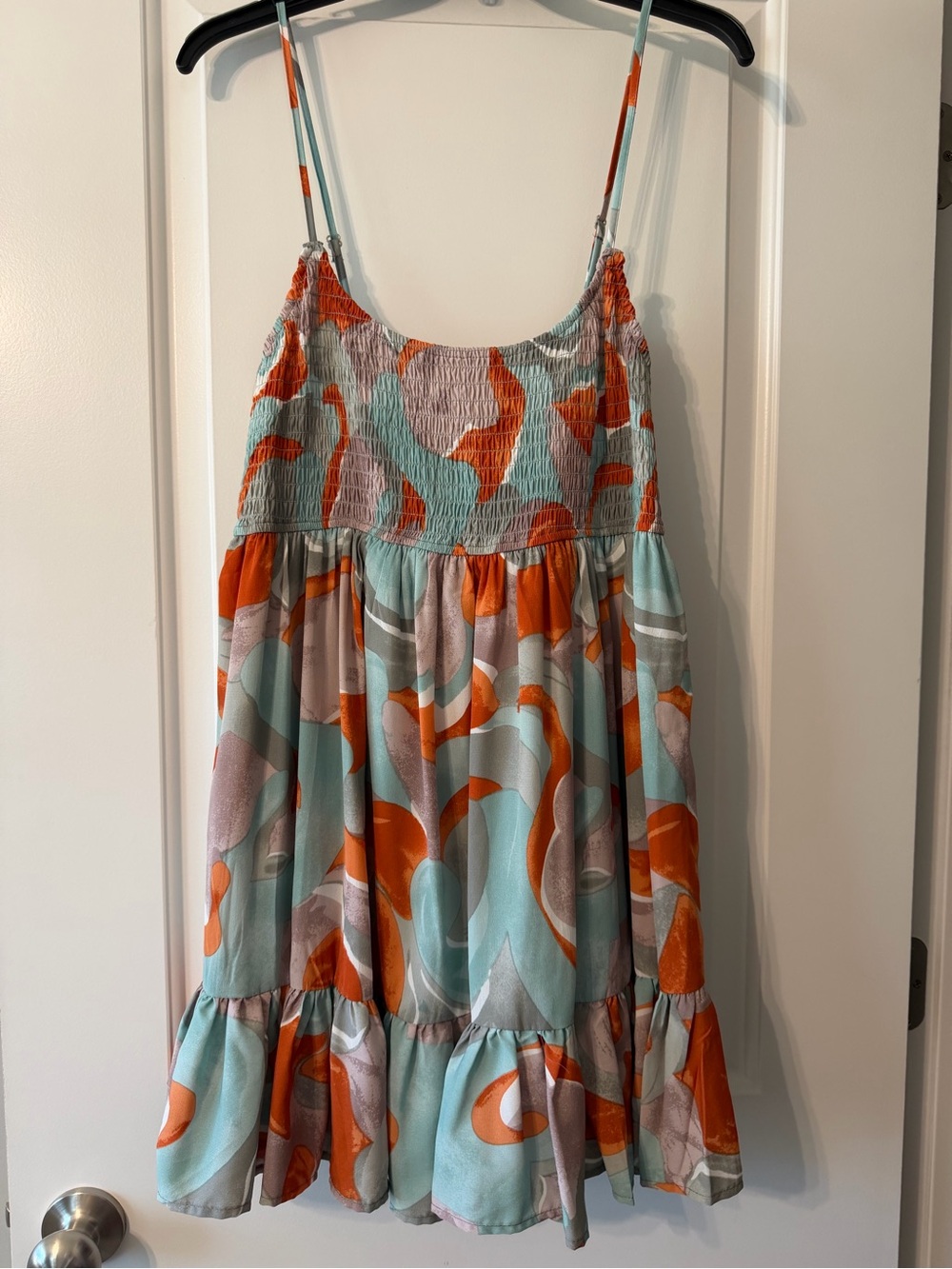 Willow Orange and Light Blue Smocked Tiered Mini Dress